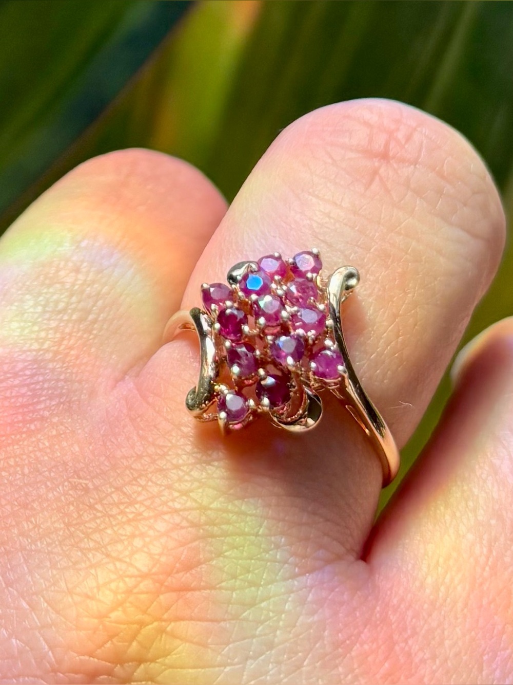 10k SOLID Yellow Gold Ring Natural Pink Sapphire Cluster Cascade 1 TCW size 9.75